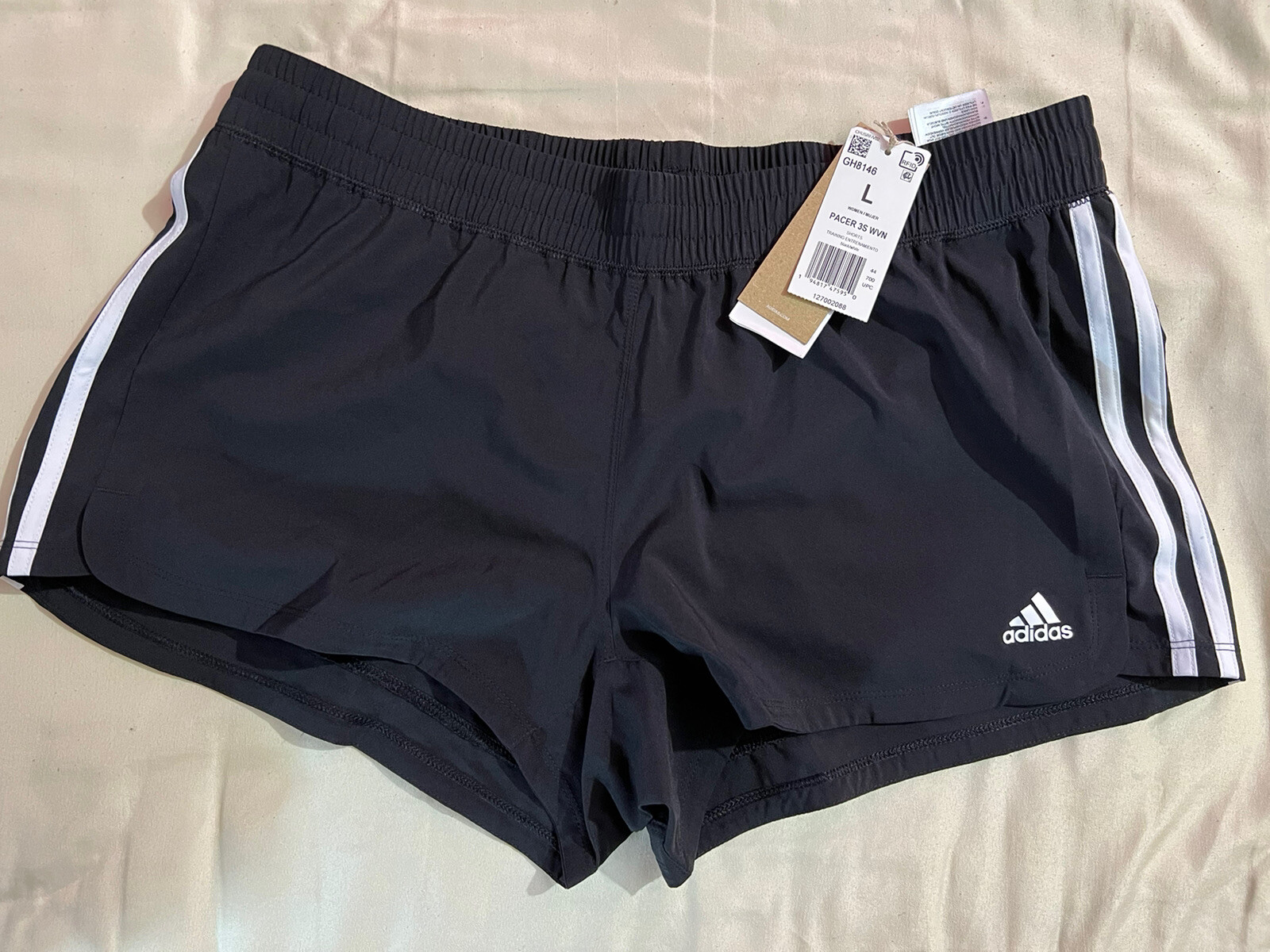new with tags adidas womens shorts GH8146 pacer 3S WVN black Large | eBay