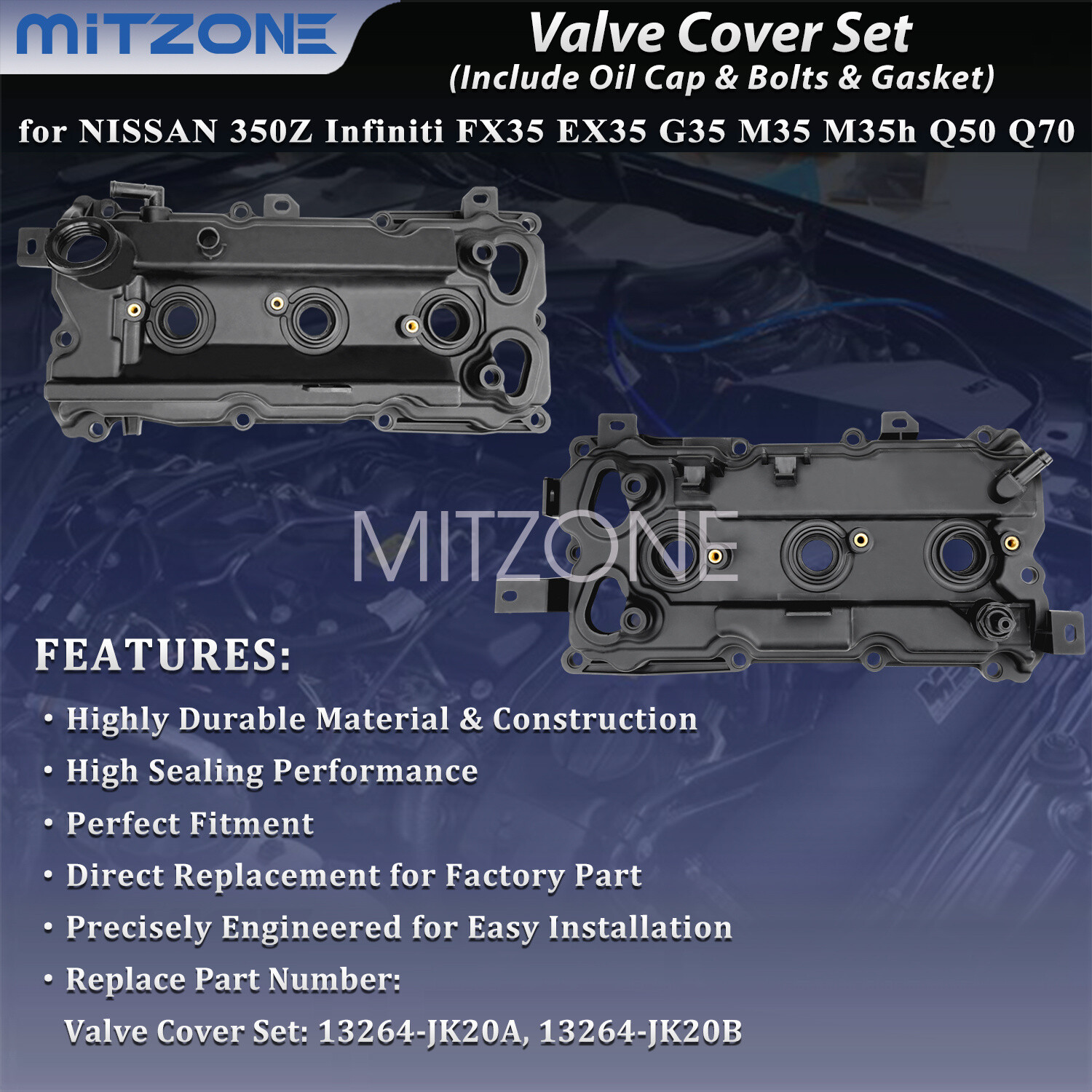 2PCS Valve Covers Set for Nissan 350Z Infiniti EX35 FX35 G35 M35 Q50