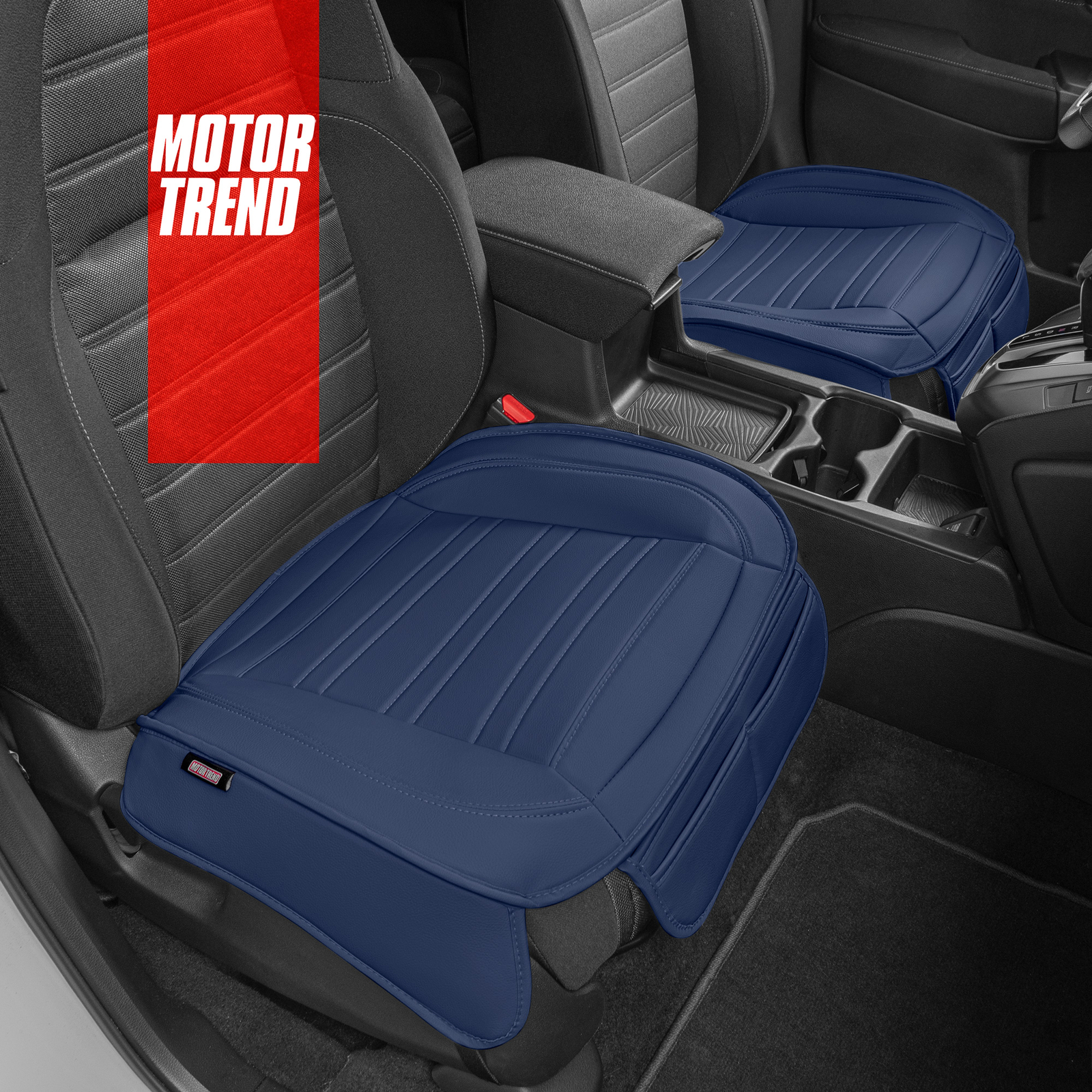 Motor Trend Blue Car Front Seat Covers, Faux Leather Cushions Auto Truck Van