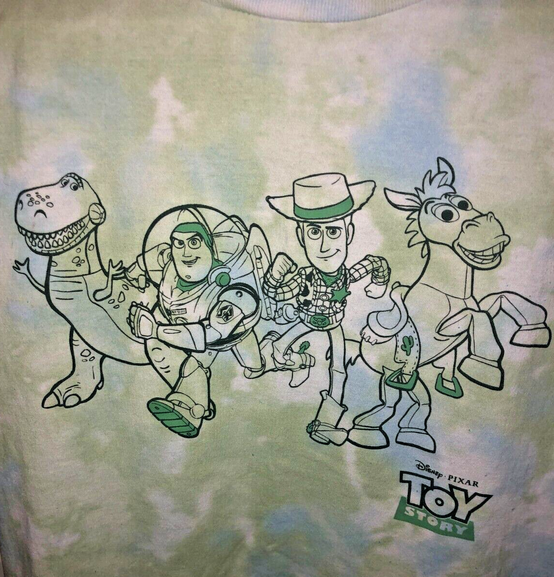 Toy Story Disney Pixar VTG 90s Shirt Green Blue Tie Dye