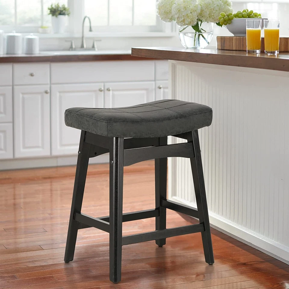 Bar Stools 24"H Saddle Seat Pub Chair Home Kitchen Dining Room - Image 2 of 4