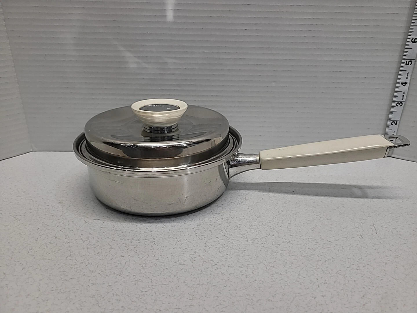 Regal Ware 1-Quart Twin Star Sauce Pan W/Lid White 18-8 S/S Tri-Ply Vintage