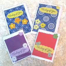 Set of 4 Handmade assorted THINKING OF YOU folded cards, 5.5"X4.25" and 5"X7"