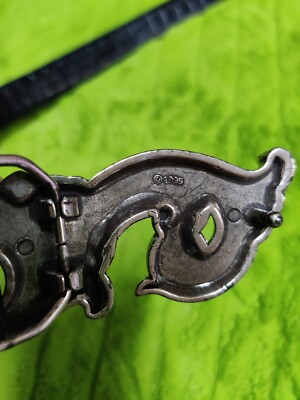 1995 Brighton Croc Embossed Leather Belt L44803 Black Silver Scrolls Buckle Sz L Brighton Black Leather Belt Croc Silver swirl Scroll Design  main image 4