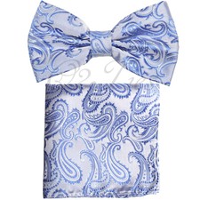 New Men Light Blue BUTTERFLY Bow tie And Pocket Square Handkerchief Set Wedding
