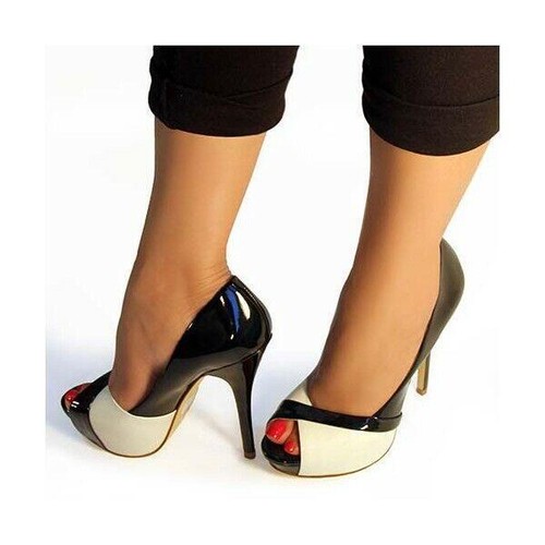 Women High Heels Pumps Platform Peep Toe Stiletto Heels Black White Shoes |  eBay