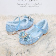 Kids Girls Frozen Princess Shoes Elsa Fancy Party Sequin Rhinestone bow Shoes