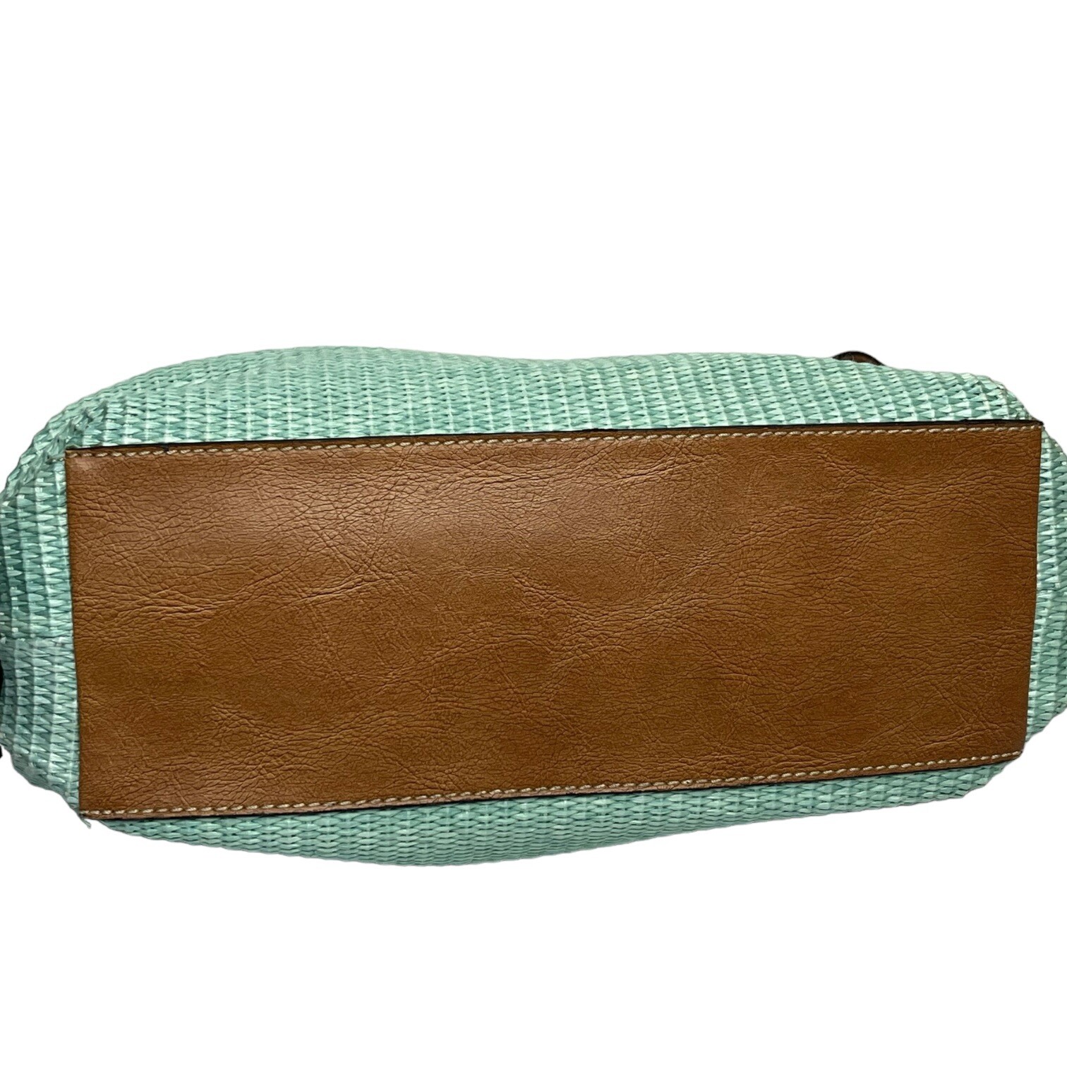 Fossil Seafoam Green Woven Rattan Leather Wooden … - image 5