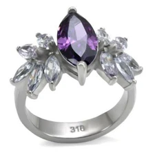 TK085 - High polished (no plating) Stainless Steel Ring with AAA Grade CZ  in