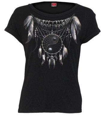 Spiral "Rocking The Dead" Graphic Top - Black Cotton Boatneck Cap Sleeve Shirt For Women (X-Large)