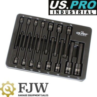 US Pro Tools Schlagschrauber Torx T-Star Bit Steckschlüssel Master Set extra lang S2 Stahl T6-T70
