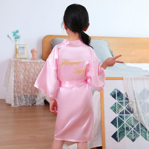 Child Silk Satin Kimono Robes Bathrobe Sleepwear Wedding Flower Girl Night Dress - Picture 4 of 20
