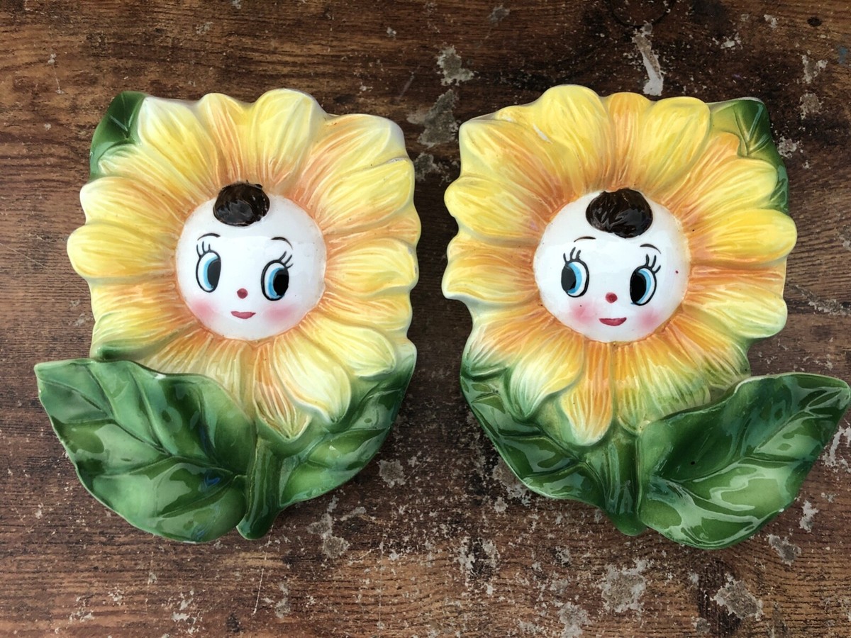 Vintage ANTHROPOMORPHIC Sunflower Wall Pockets 2pcs PY JAPAN | eBay