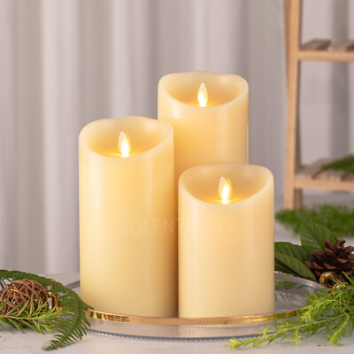 Luminara Flameless Pillar Candles Scented, Moving Wick, Remote/Timer,3.5'',Set 3