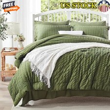 Queen Comforter Set 7 Pieces Olive Green Bedding All Season Soft Microfiber New