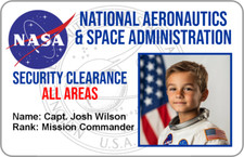 Personalised Funny ASTRONAUT NASA SPACE FAKE ID cards KIDS Custom Photo & Text