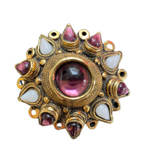 Authentic Claire Deve Paris Vintage Gold Plated Purple & White Glass Mogul Brooch