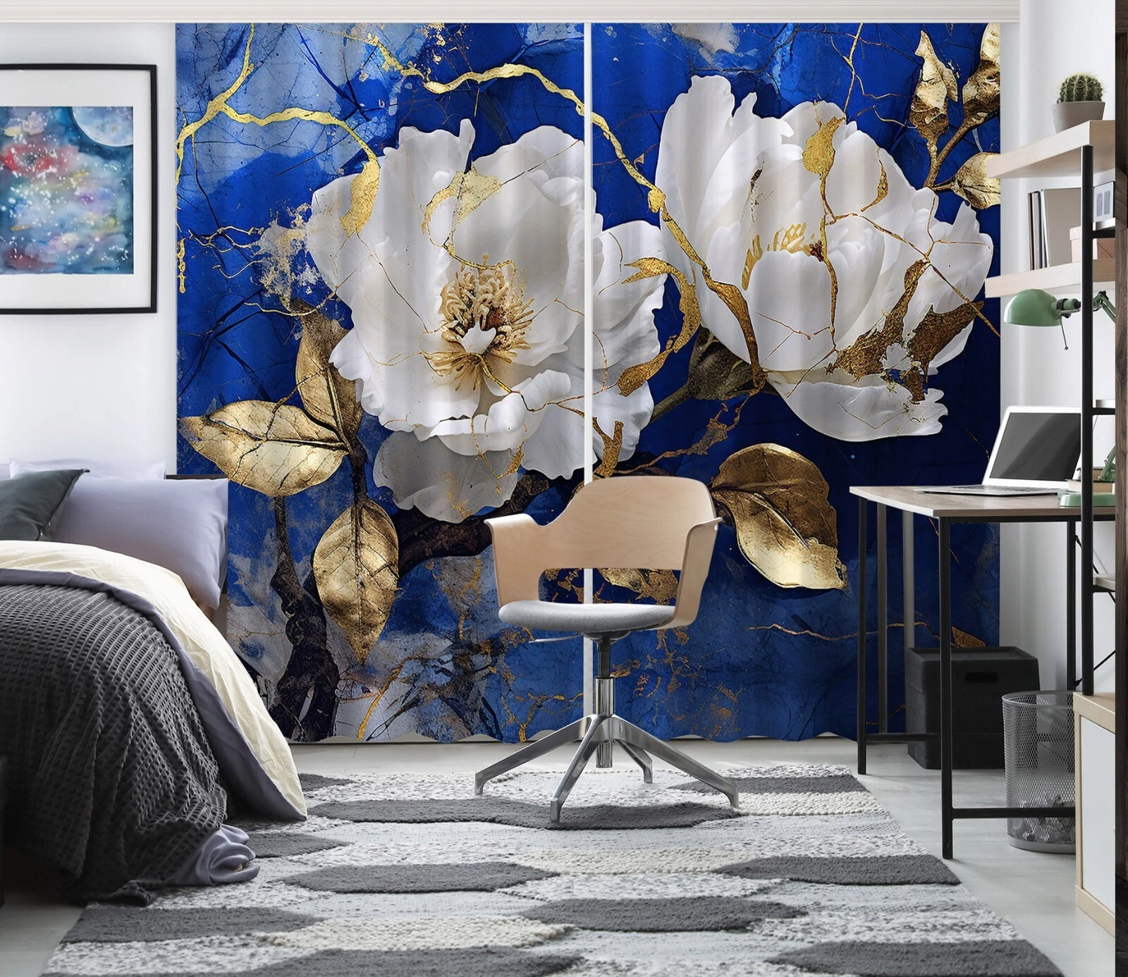 3D White Floral ZHUC5244 Photo Curtain Window Blockout Fabric Vera 2023