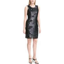 CALVIN KLEIN Women's Sequin Sheath Dress Black Sleeveless Formal Cocktail Party 