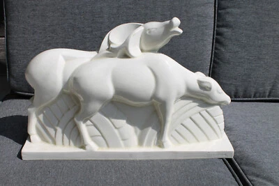 Belle Céramique Craquelée 44,5 cm Lemanceau Biche Blanche Art Déco Saint Clément - Photo 1/4