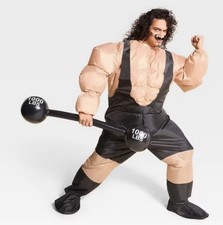 Adult Weightlifter Halloween Costume Inflatable Suit with Barbell Hyde and EEK 