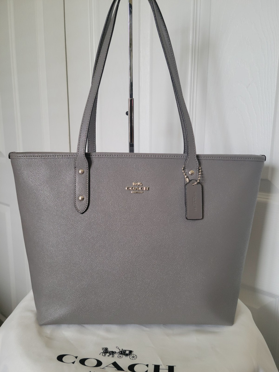 Coach City Zip Crossgrain Tote Shoulder Bag Granite Grey Coach City Zip Crossgrain Tote Shoulder Bag Granite Grey