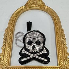 New Silver Black Head Skull w/ Bones Keychain Bag Charm