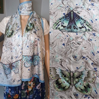 Designers Guild Issoria Schmetterling Marmor Seide Chiffon langer Schal groß 62''