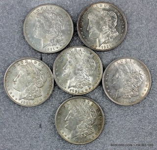 (6 COIN) LOT OF 1921 ABOUT UNCIRCULATED MORGAN SILVER DOLLARS AU $1 (BC17)