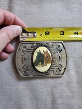 Vintage 70s Horse Head Cameo Silvertone Metal Belt Buckle Western Cowboy