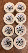 Chicago Skates 800 Roller Skate Wheels Set of 8  White w/ Bearings