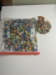 Estate Found Vintage Marbles 3.11 Pounds Some in Bag Marked Arrow Onions