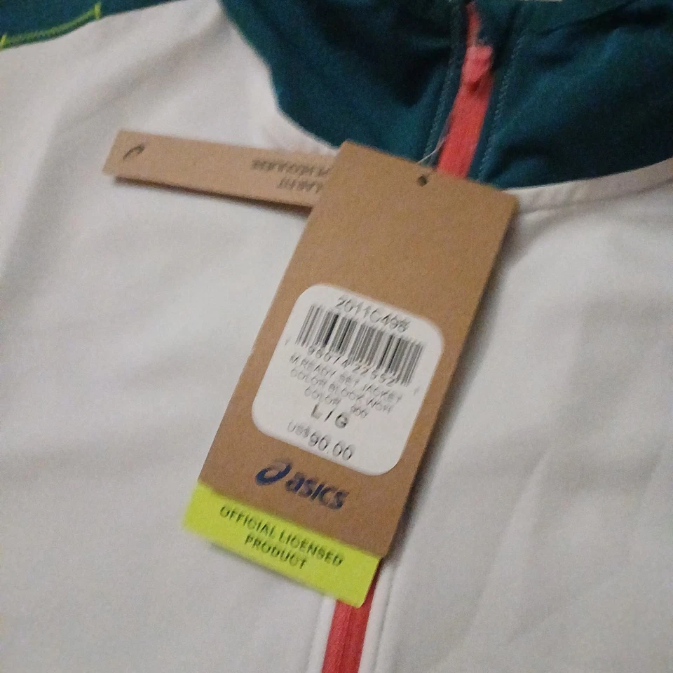 NUEVO CON ETIQUETAS Asics 2022 Campeonato Mundial Atlético Cortavientos Hombre Grande Blanco Capucha Cremallera Foto 4 de 4