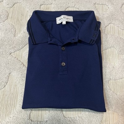 Salvatore Ferragamo Navy Gancini Bit Cotton Pique Polo Men s Fits Size Small