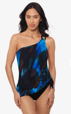 MAGICSUIT BY MIRACLESUIT BLUE SWIPE RIGHT AMAL SWIMDRESS ONE PIECE SWIMSUIT 14