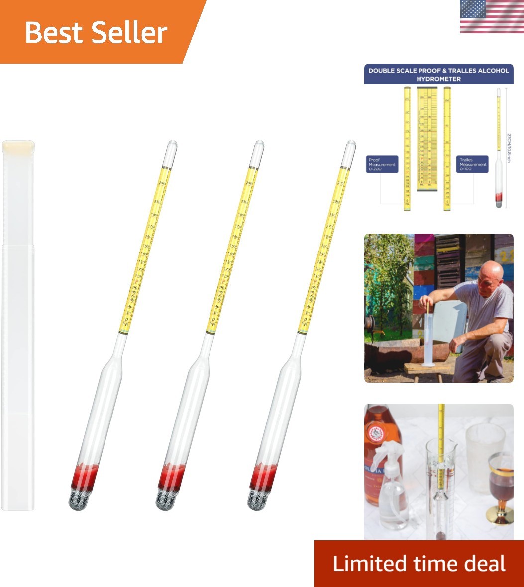Hydrometer Alcohol 0-200 Proof & Tralle Alcohol Hydrometer for Liquor, Distil...