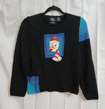 Michael Simon Ugly Christmas Sweater Snowman Vtg Black Blue Sz M pullover
