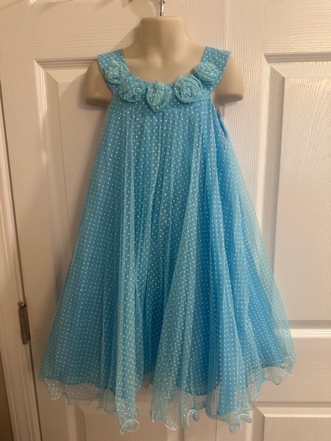 Jessica Ann Size 6X Girls Blue Polk A Dot Sleeveless Dress