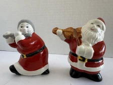 Vintage Clay Art SANTA  & Mrs. Claus Violin & Flute Salt Shaker Christmas Decor