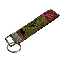 Fabric Key Chain Flower Print Black Key Fob Handmade Keychain Wristlet NEW