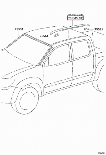 Genuine Toyota Hilux KUN26 KUN25 KUN16 LH Dual Cab Roof Moulding Mould Rubber - Picture 3 of 3