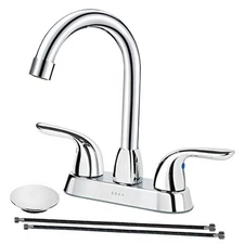 Two Handles Centerset Bathroom Faucet for Sink High Arc Double-handled Chrome