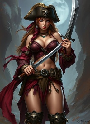 SEXY PIRATE PRINCESS WAIFU 4x6 Print  Fantasy Art 03092611