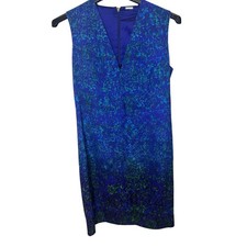 Elie Tahari Blue Green Floral V Neck Sleeveless Sheath Dress Size 8