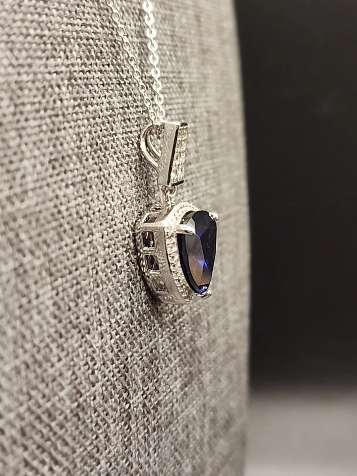 Blue Trillion Cut CZ Pendant w/ White Sapphire Accents - Image 2 of 4