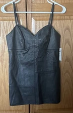 W By Worth Leather Camisole Womens Size 0 Spaghetti Strap Black Deep Brown NWT