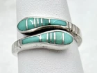 Vintage Native American Zuni 925 Sterling Silver Inlay Bypass Ring Size 7