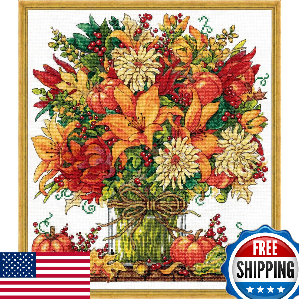 Design Works Crafts Fabulous Fall Counted Cross Stitch Kit, Yellow,Orange,White,