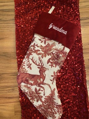 rare POTTERY BARN MATINE TOILE CHRISTMAS STOCKING RED Grandma