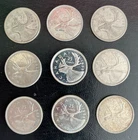 Lot of Nine (9) Canadian .800 Silver Quarters - Circulated